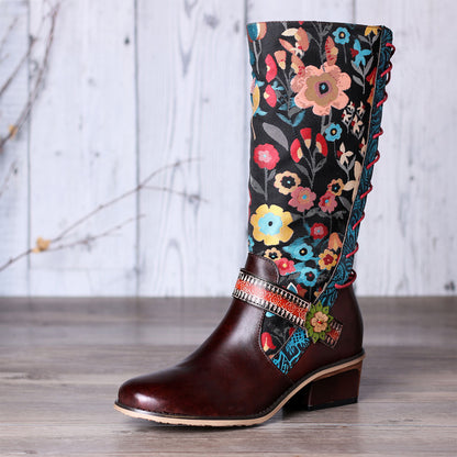 Casual Retro Lederstiefel hohe Röhrenstiefel