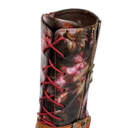 Leather Hand-printed High-heel Knee Boots