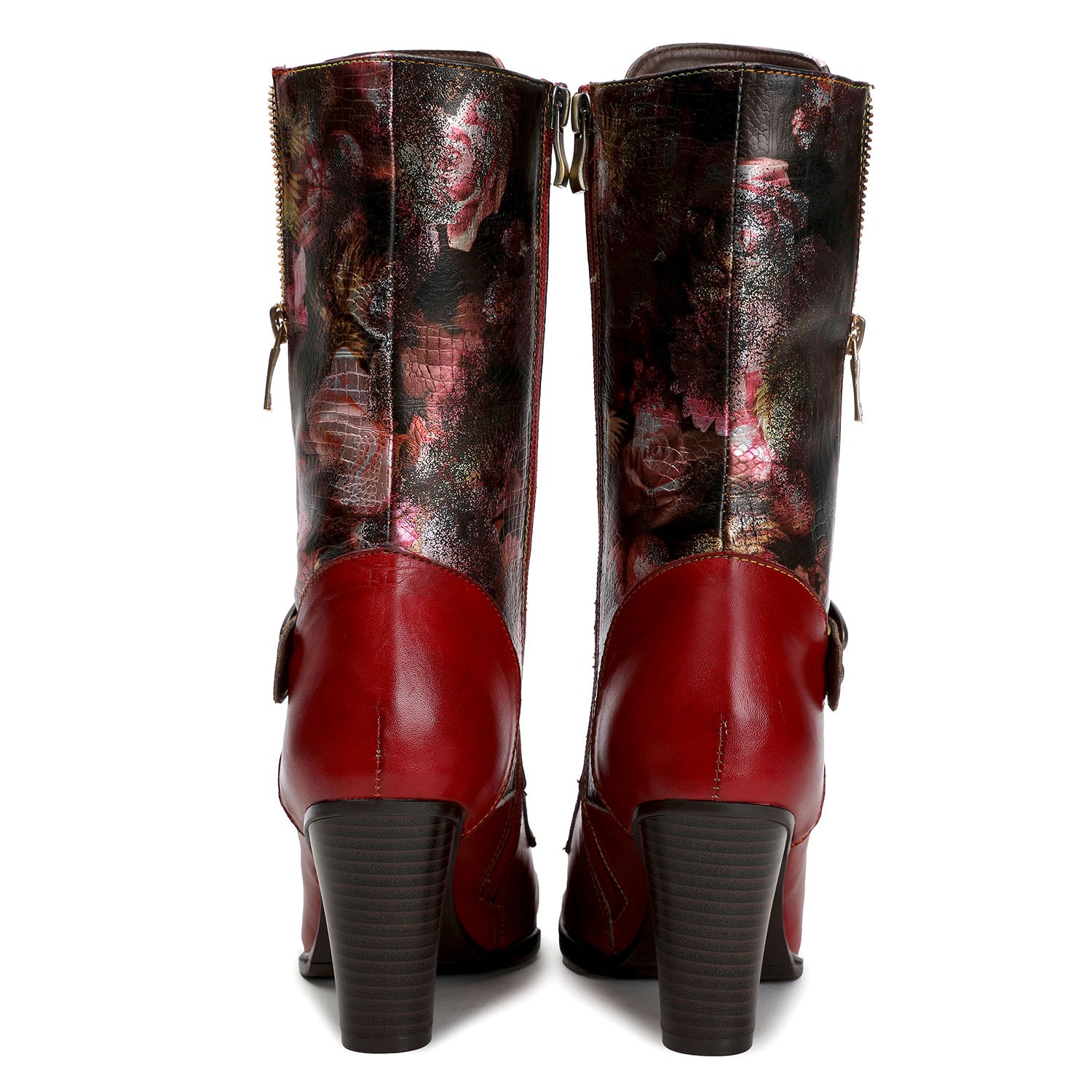 Leather Hand-printed High-heel Knee Boots