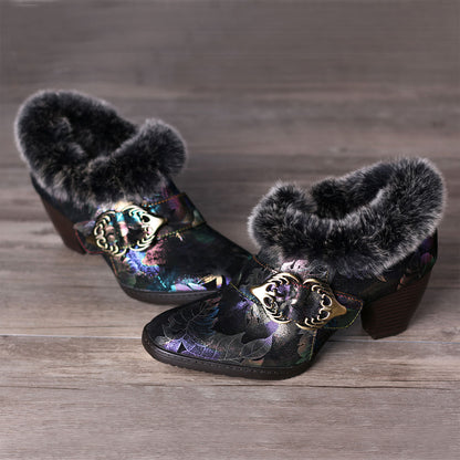 Gorgeous Comfortable Fur Collar Warm Pumps