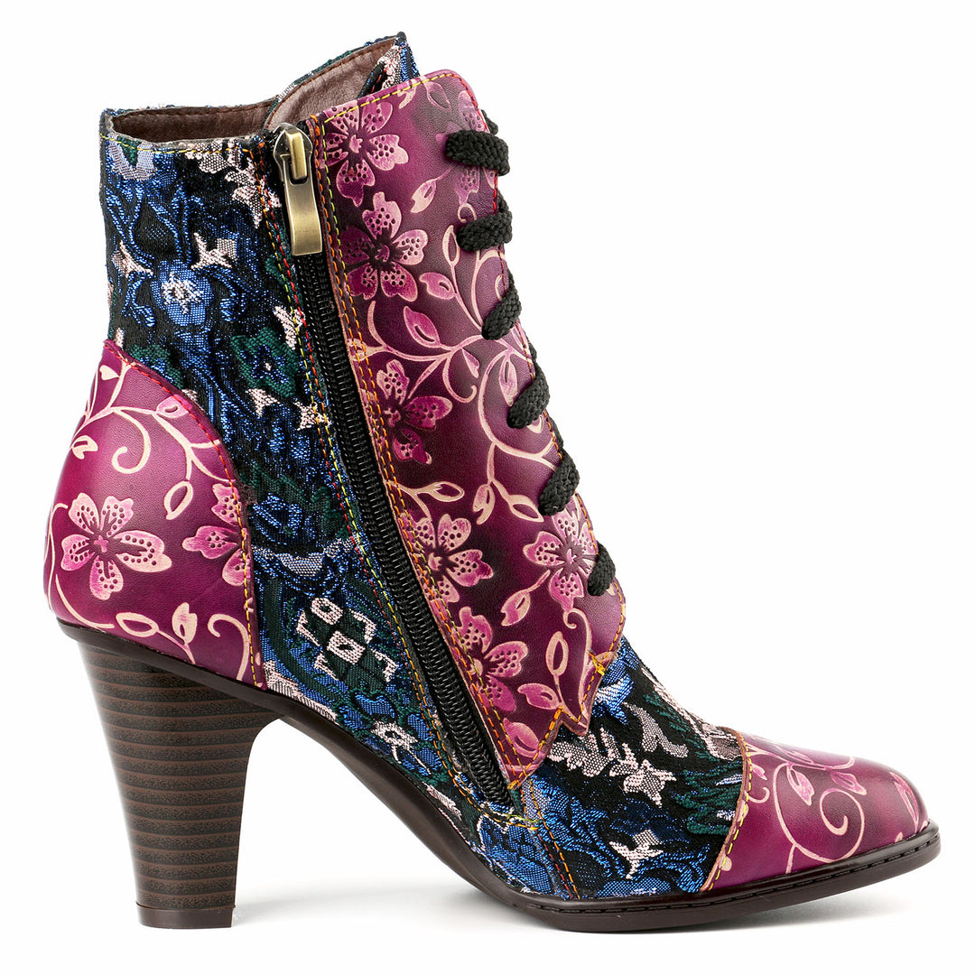 Leather Hand Embossed Adjustable High Heel Boots