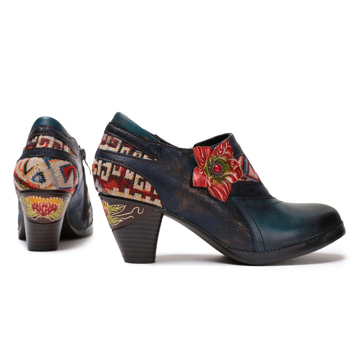 Handmade Leather Stitched Low-heel Pumps