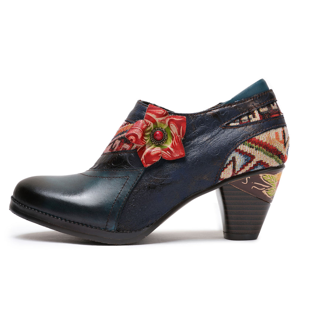 Handmade Leather Stitched Low-heel Pumps