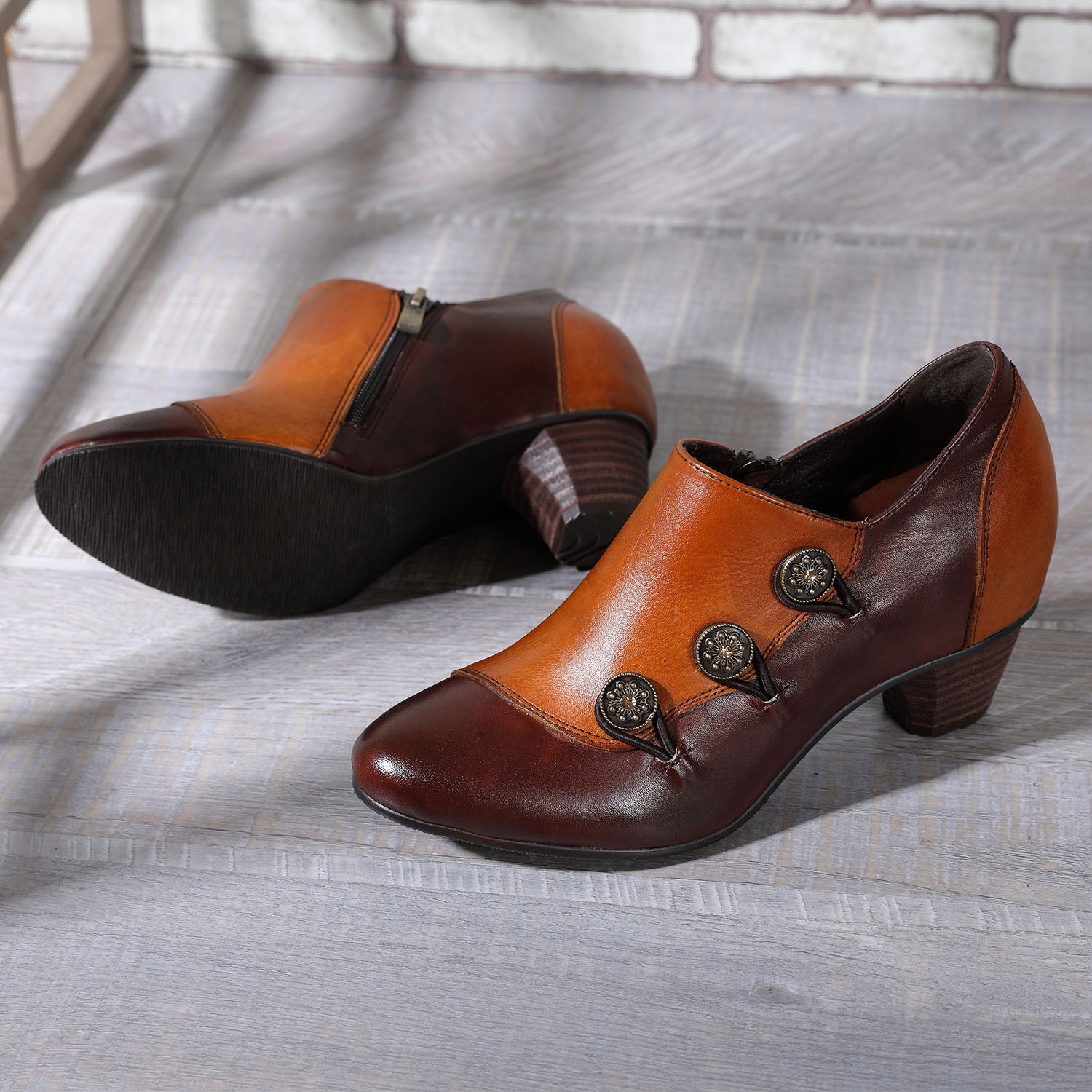 Hand Painted Leather Low Heel Shoes