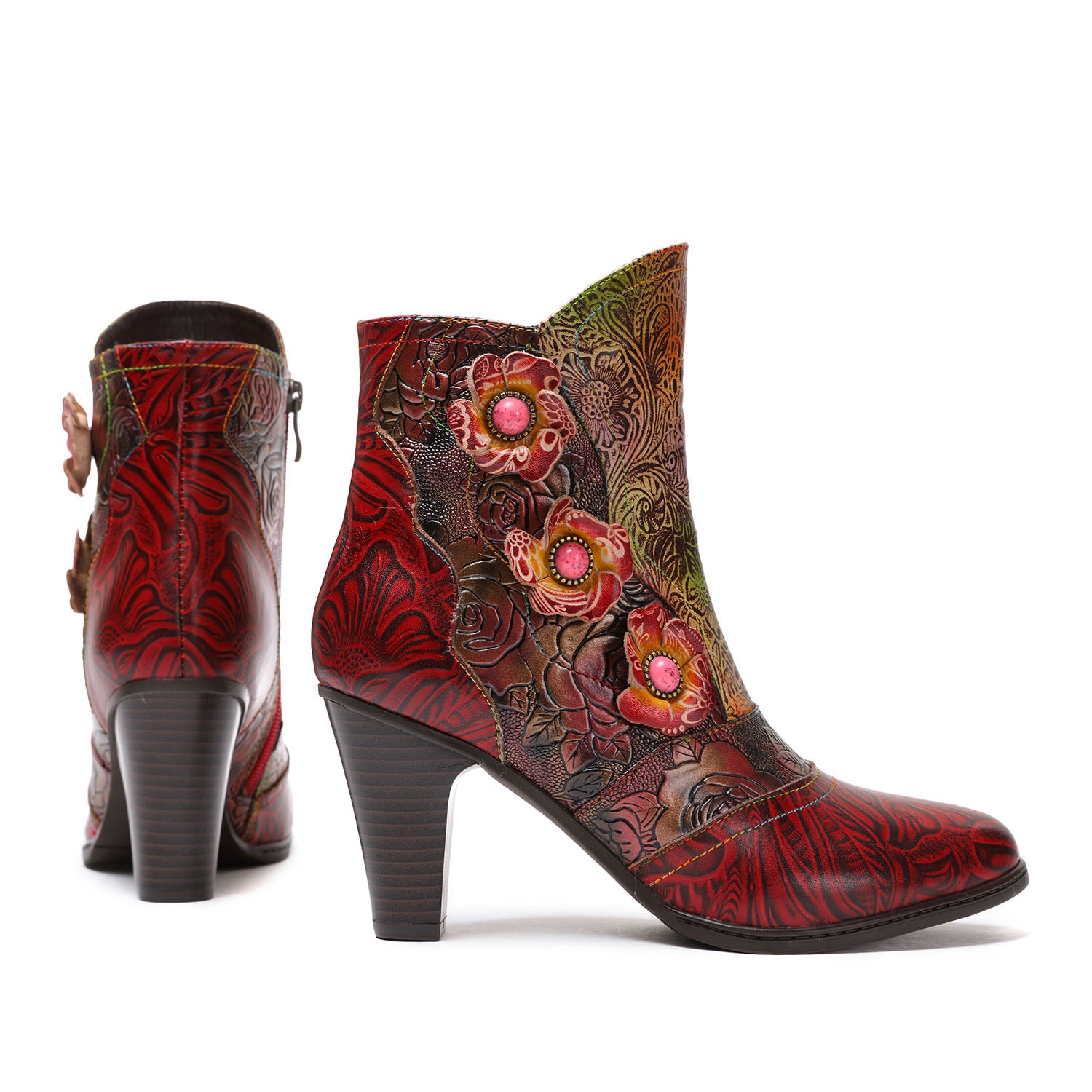 Vintage Handmade Floral High heel Boots