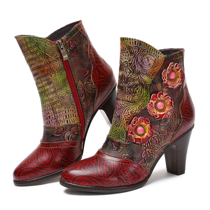 Vintage Handmade Floral High heel Boots