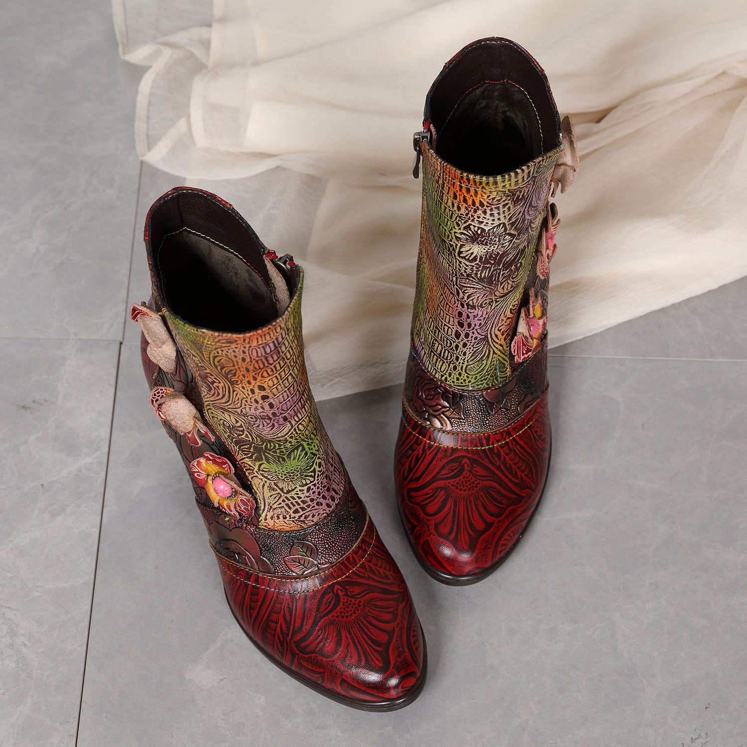 Vintage Handmade Floral High heel Boots