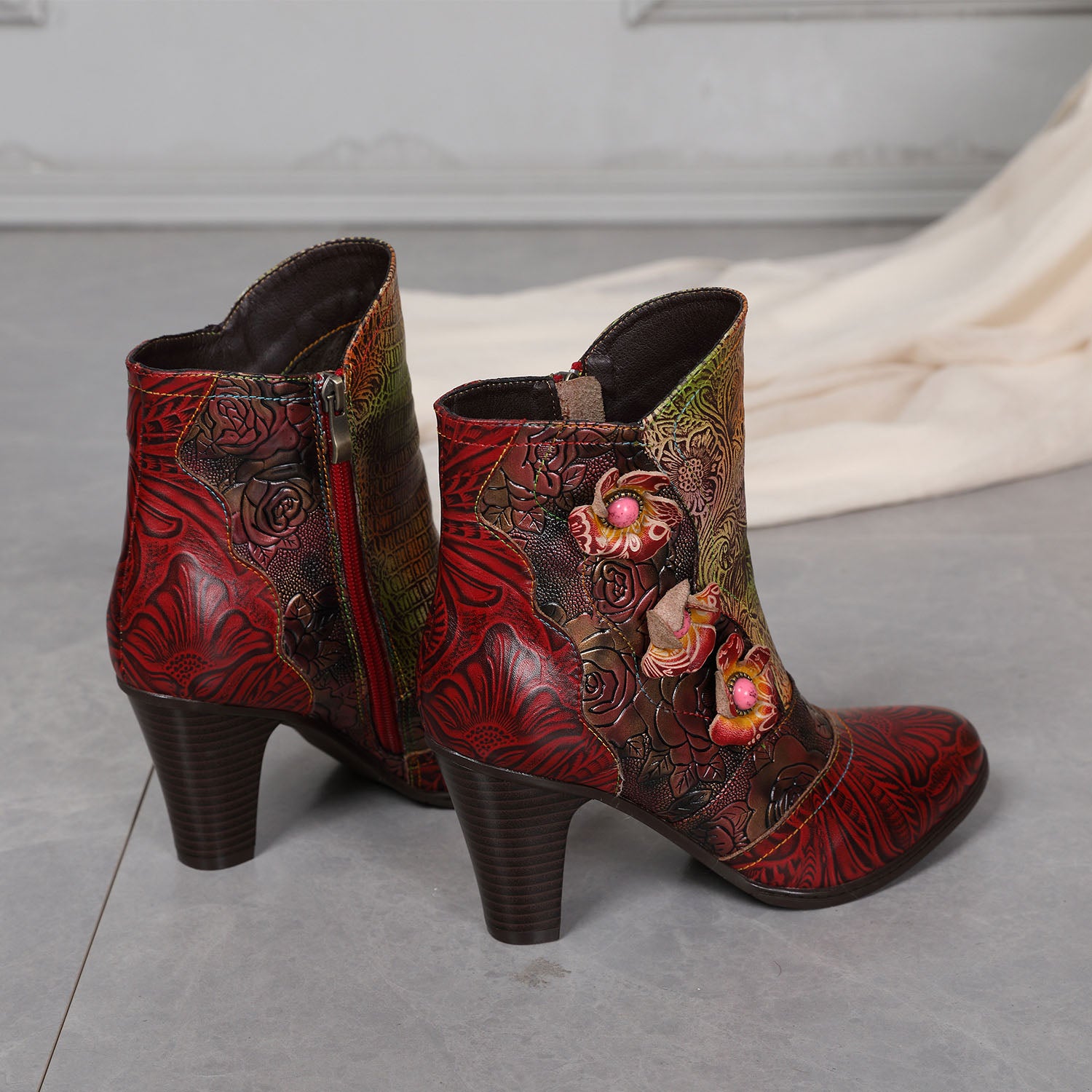 Vintage Handmade Floral High heel Boots