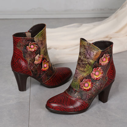 Vintage Handmade Floral High heel Boots