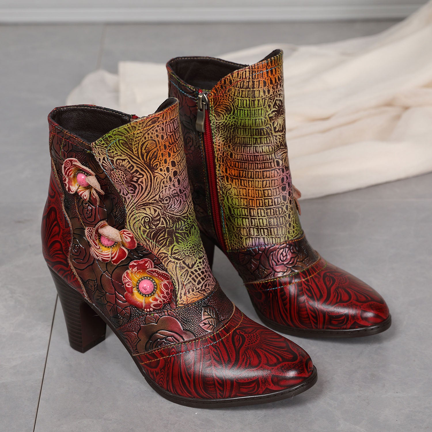 Vintage Handmade Floral High heel Boots