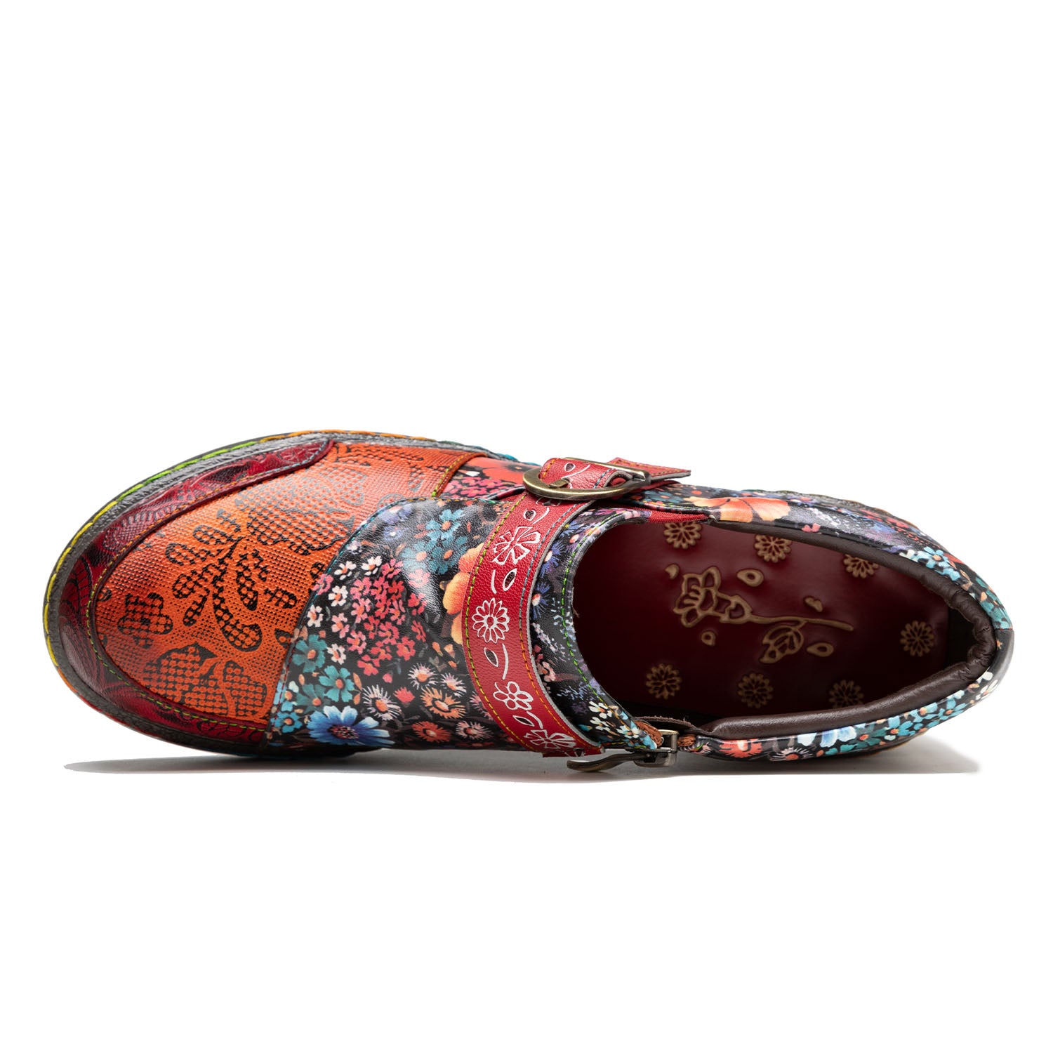 Handmade Leather Round Toe Printed Flat Shoes