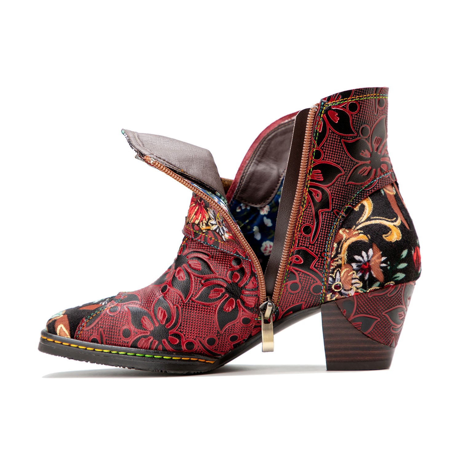 Vintage floraldruckgedruckte Lederstiefel