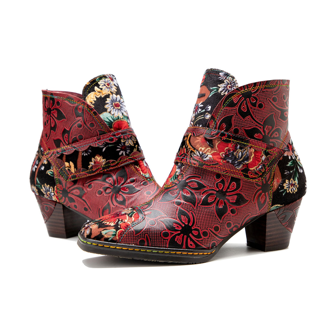 Botas de couro estampadas florais vintage