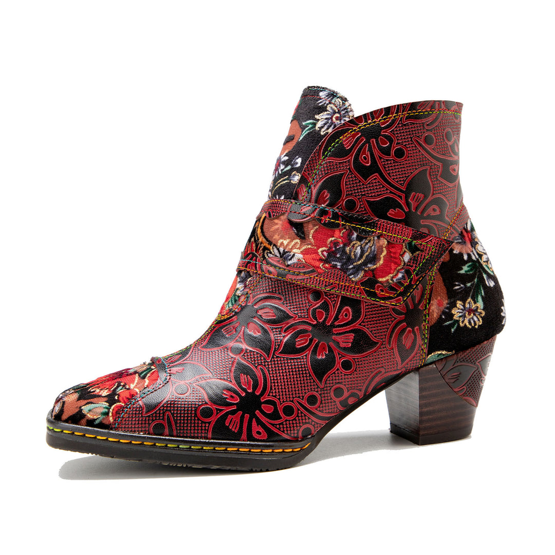Vintage Floral Printed Leather Boots