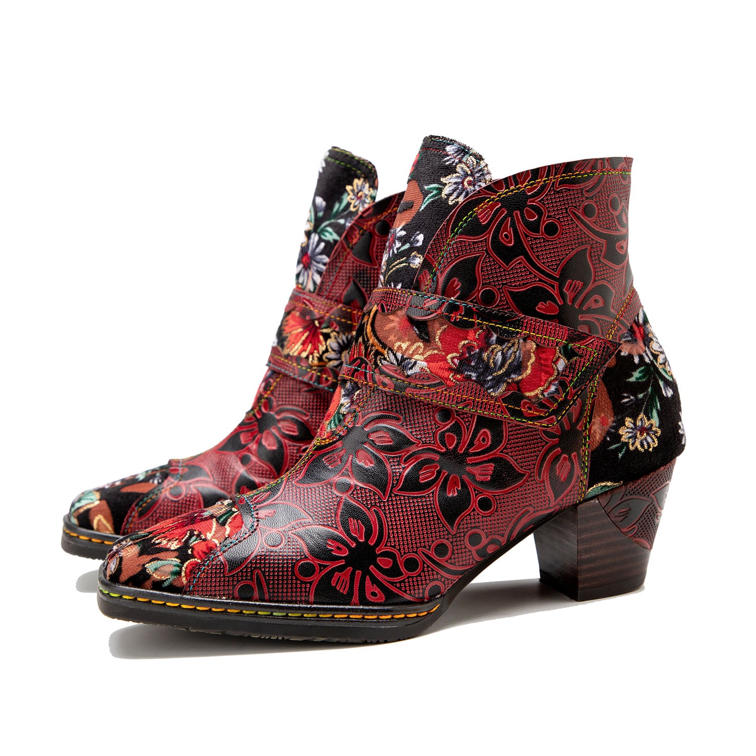 Vintage floraldruckgedruckte Lederstiefel