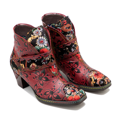 Vintage Floral Printed Leather Boots