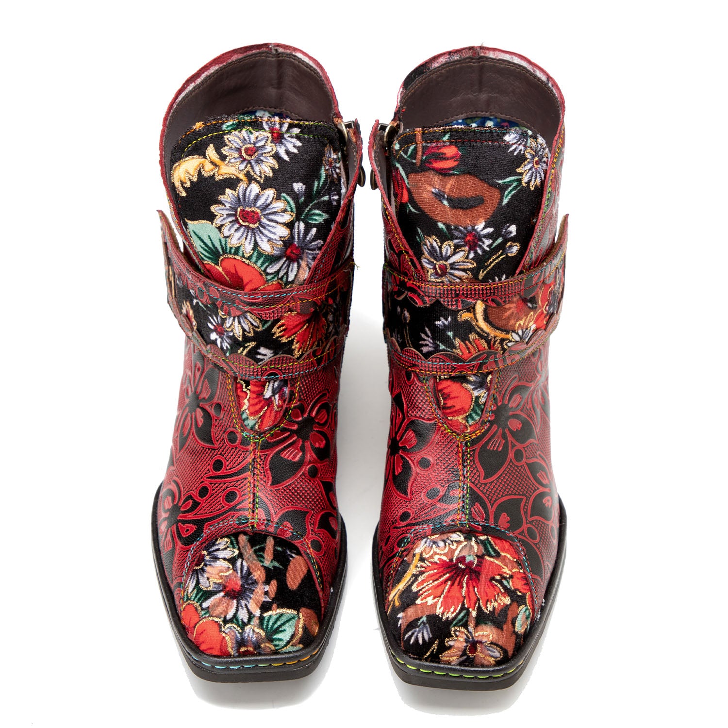 Vintage Floral Printed Leather Boots