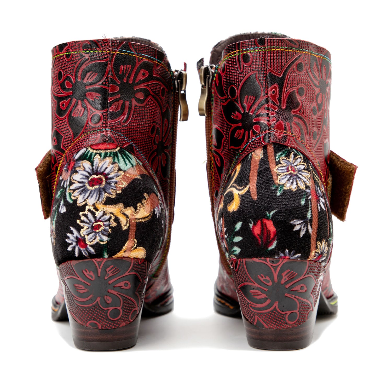 Vintage floraldruckgedruckte Lederstiefel