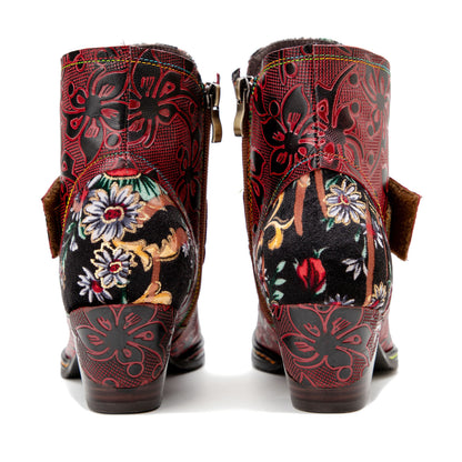 Vintage Floral Printed Leather Boots