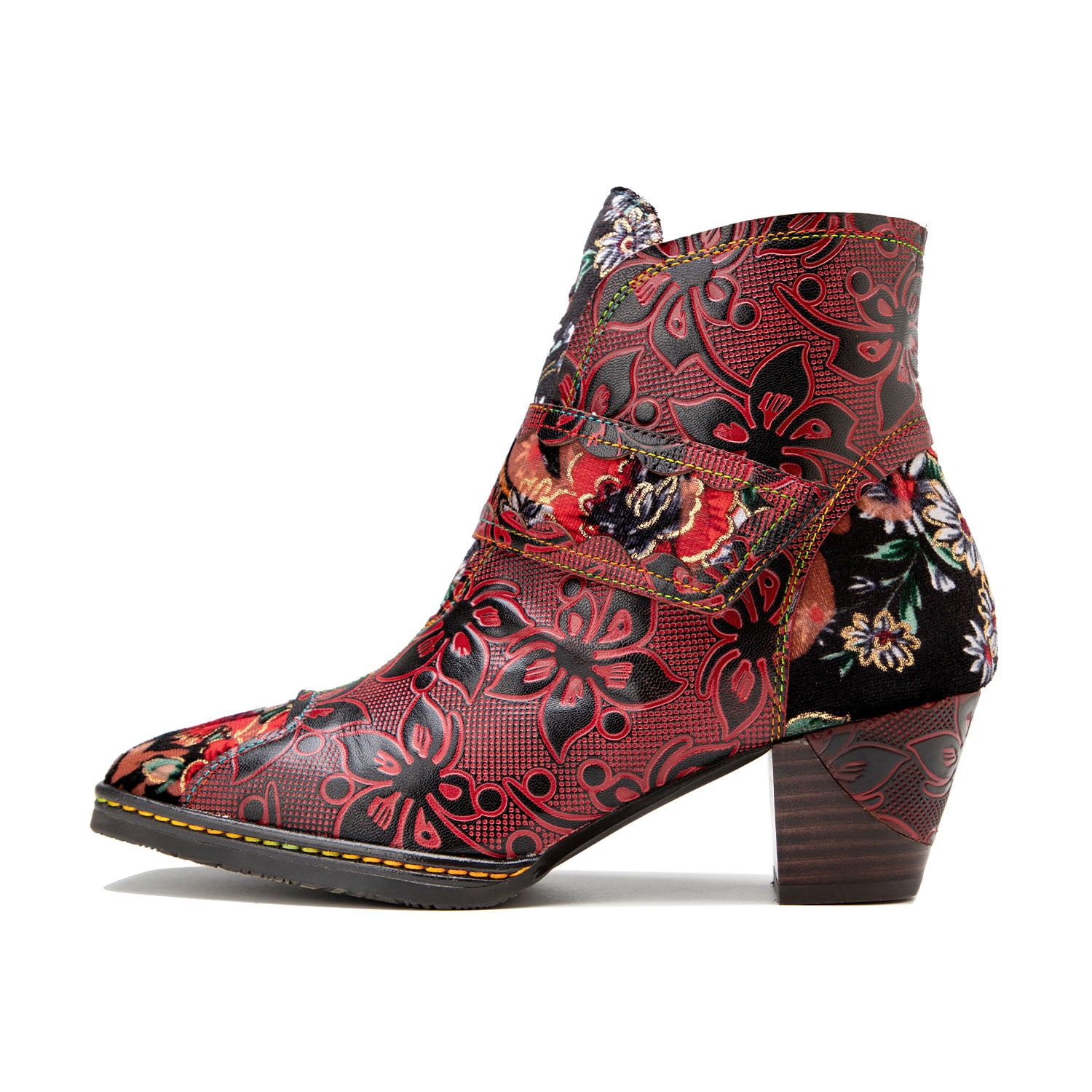 Vintage floraldruckgedruckte Lederstiefel