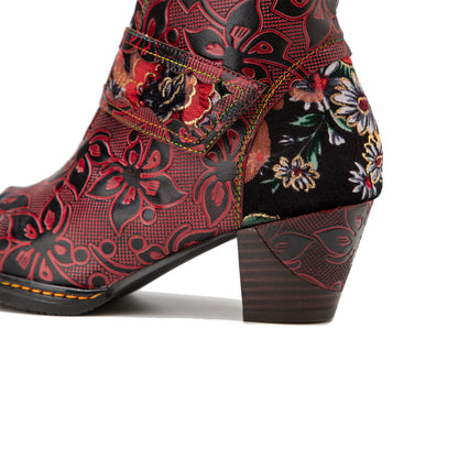 Vintage floraldruckgedruckte Lederstiefel