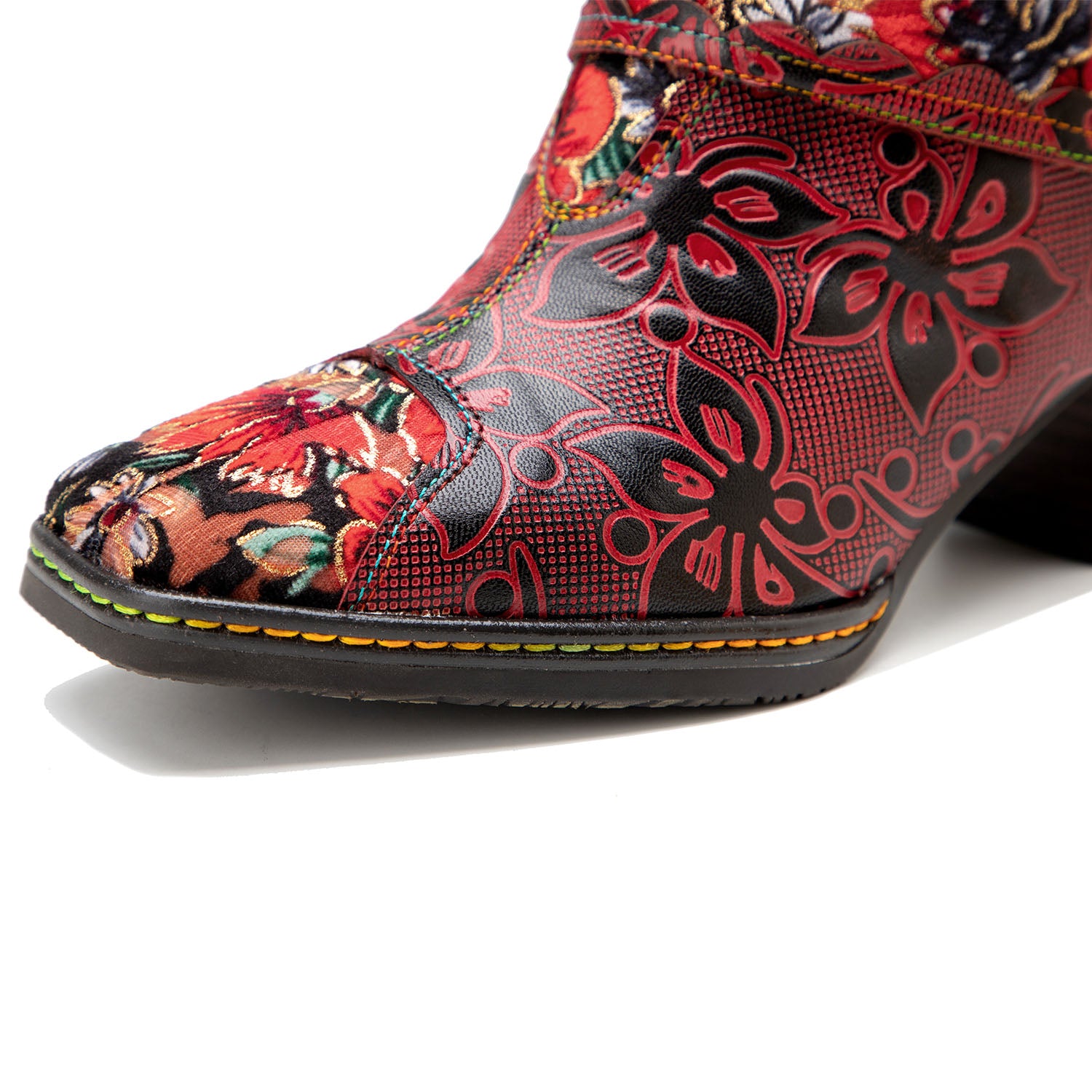 Vintage floraldruckgedruckte Lederstiefel