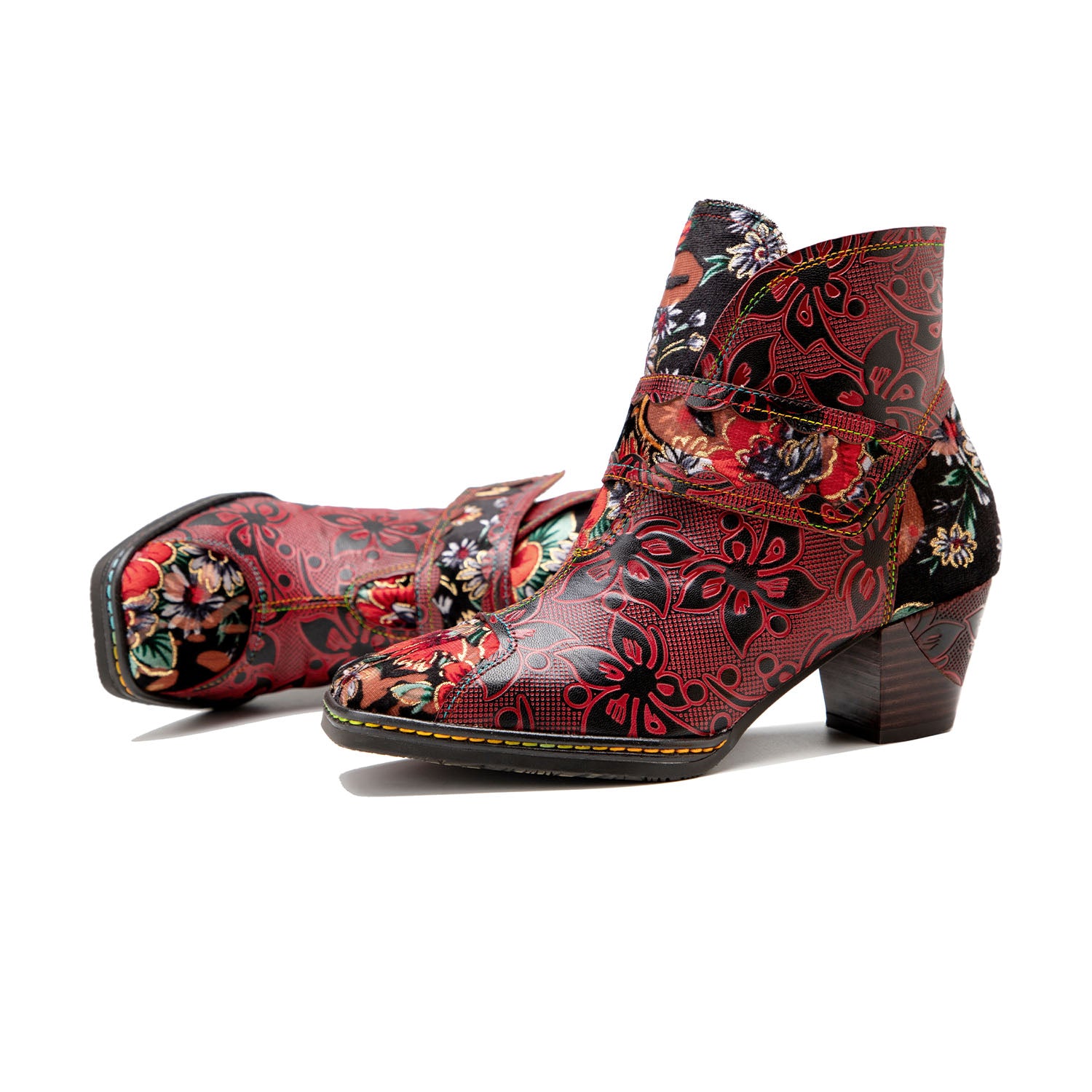 Vintage floraldruckgedruckte Lederstiefel