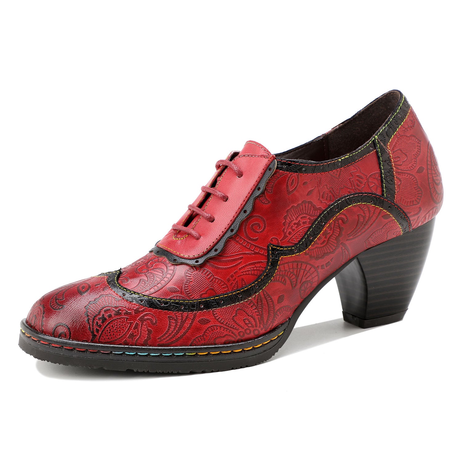 Retro Leather Hand-embossed Pumps