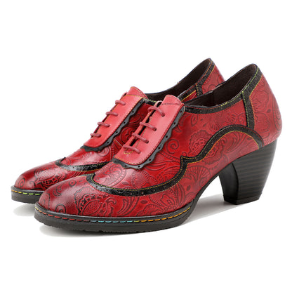 Retro Leather Hand-embossed Pumps