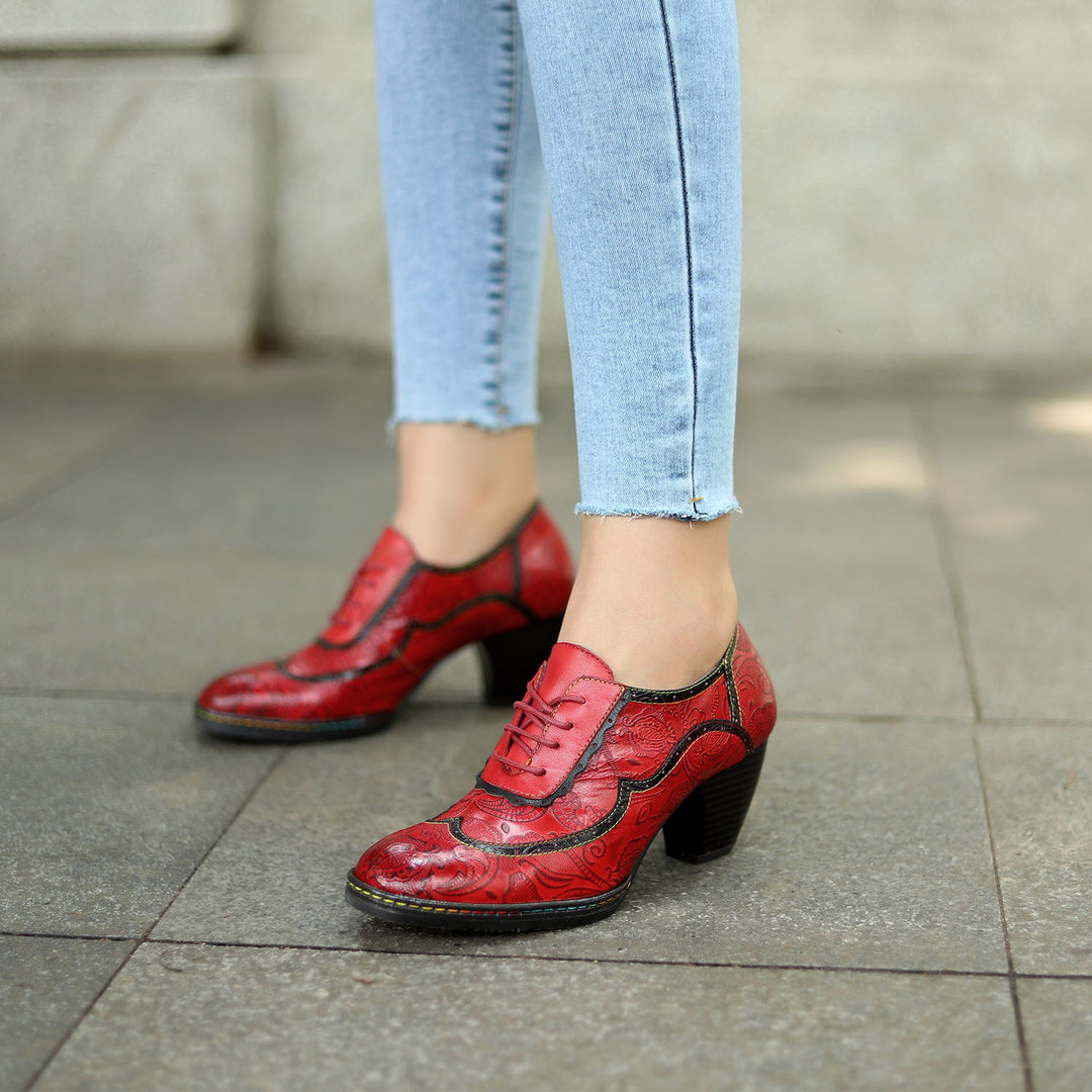 Retro Leather Hand-embossed Pumps