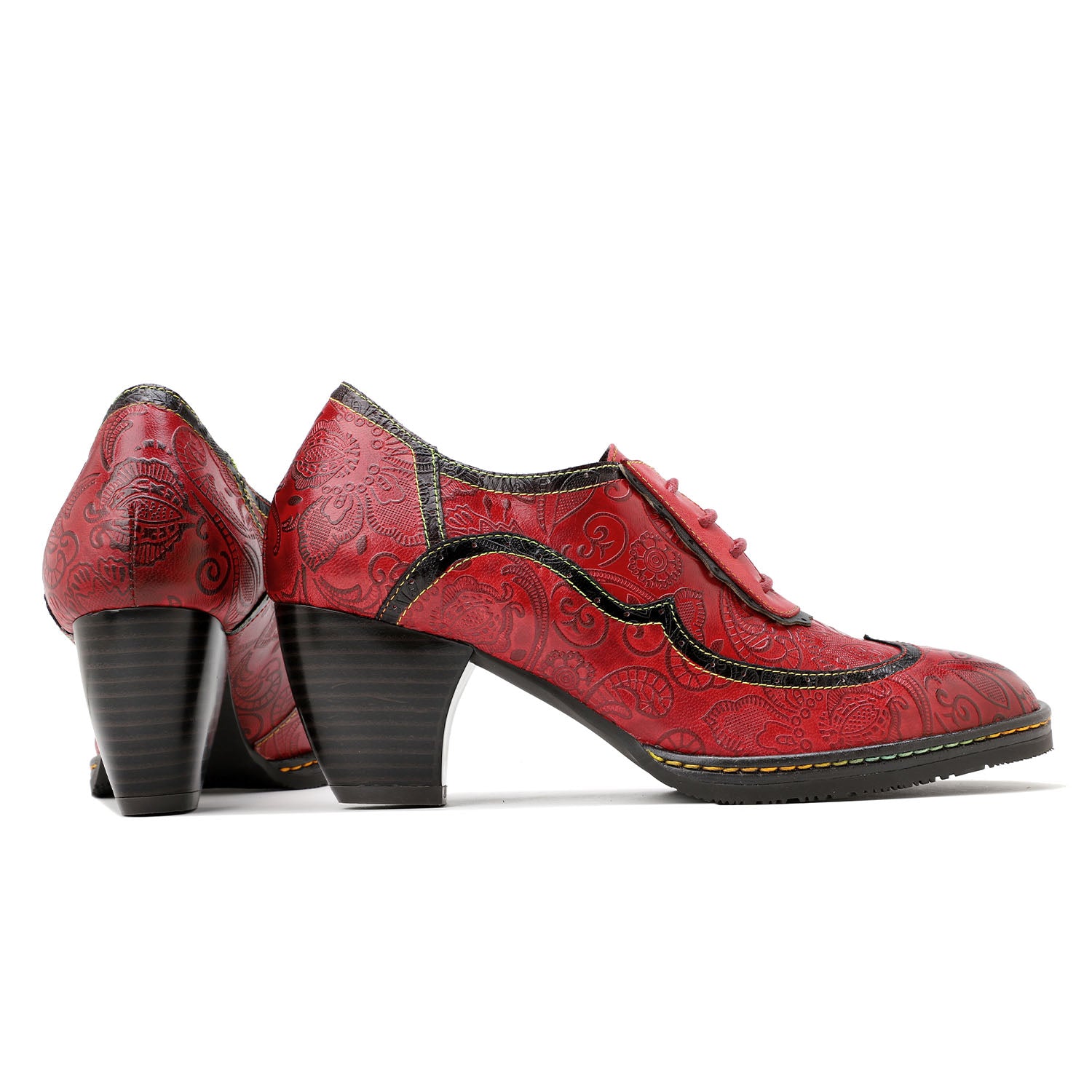 Retro Leather Hand-embossed Pumps