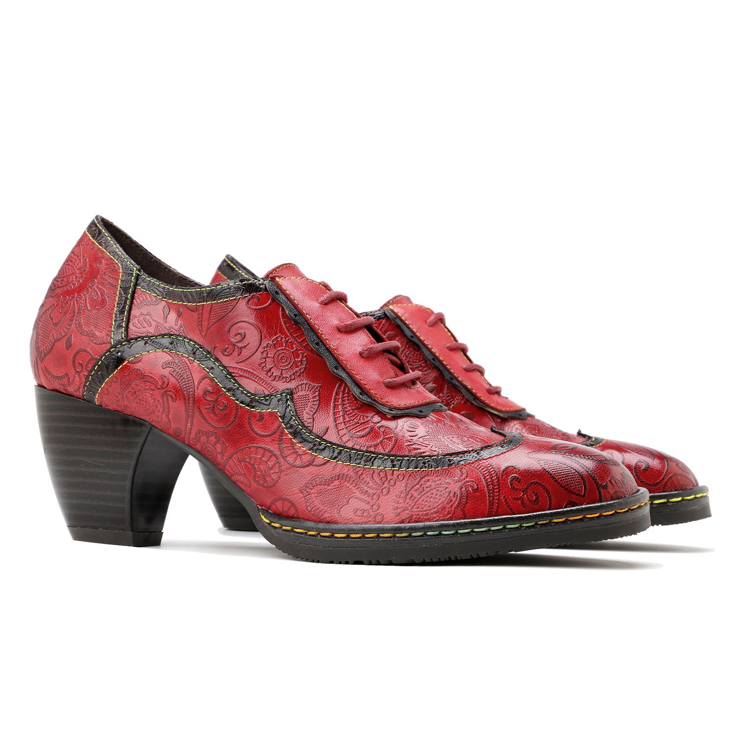 Retro Leather Hand-embossed Pumps