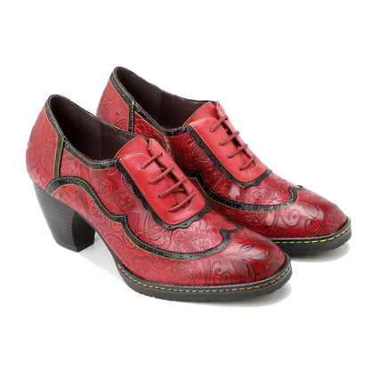 Retro Leather Hand-embossed Pumps