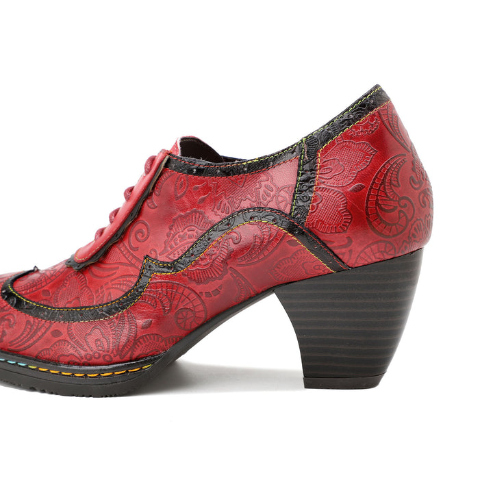 Retro Leather Hand-embossed Pumps