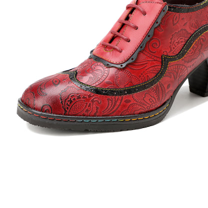 Retro Leather Hand-embossed Pumps