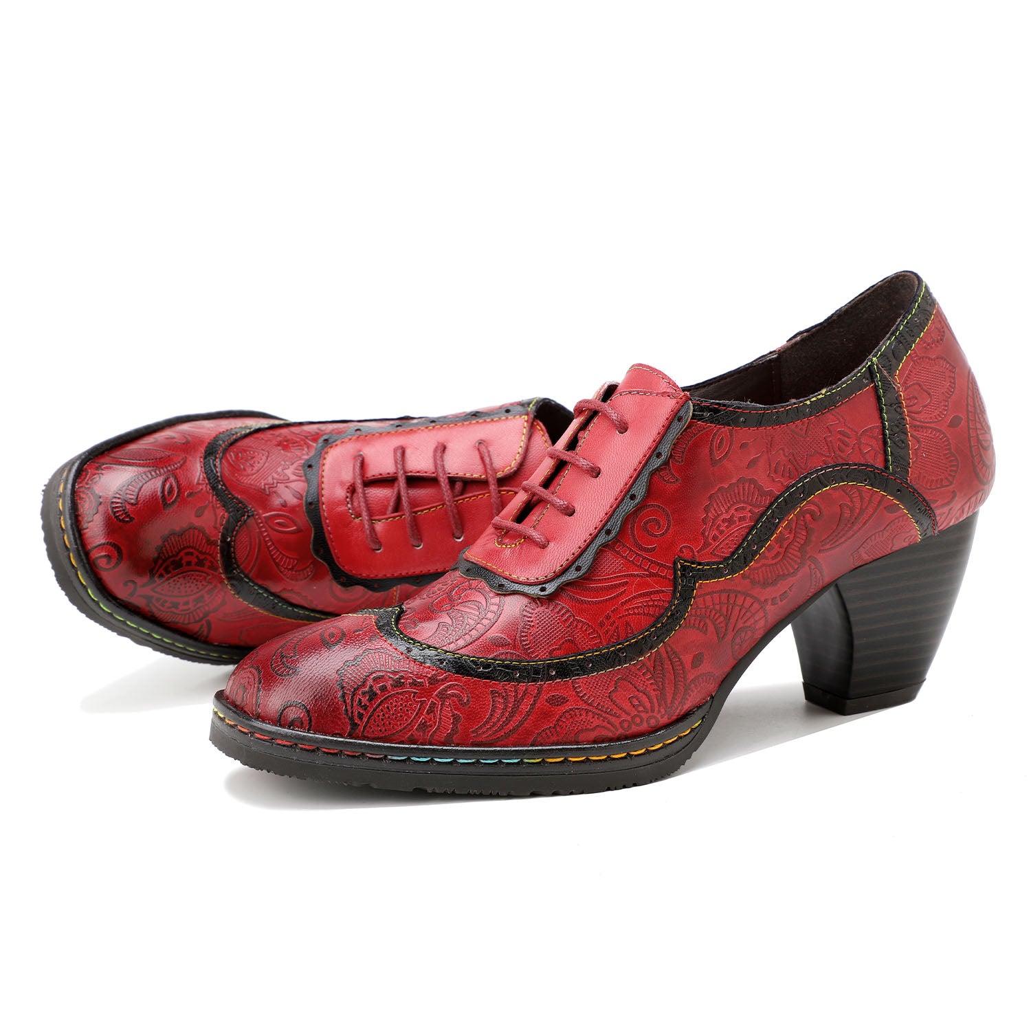 Retro Leather Hand-embossed Pumps