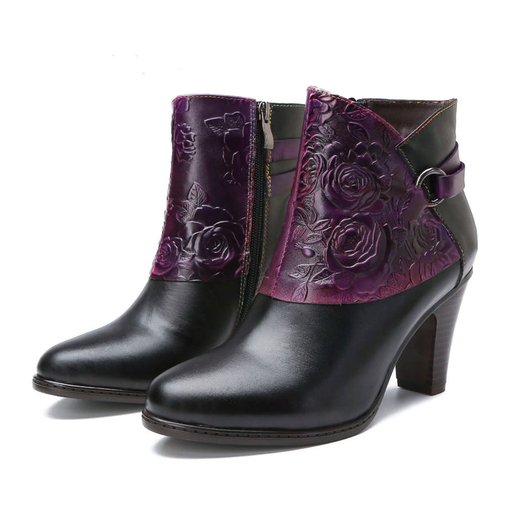 Classic Handmade Embossed Back Straps Ankle Boots