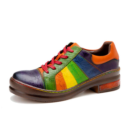 Retro Hand-polished Rainbow Flat Shoes