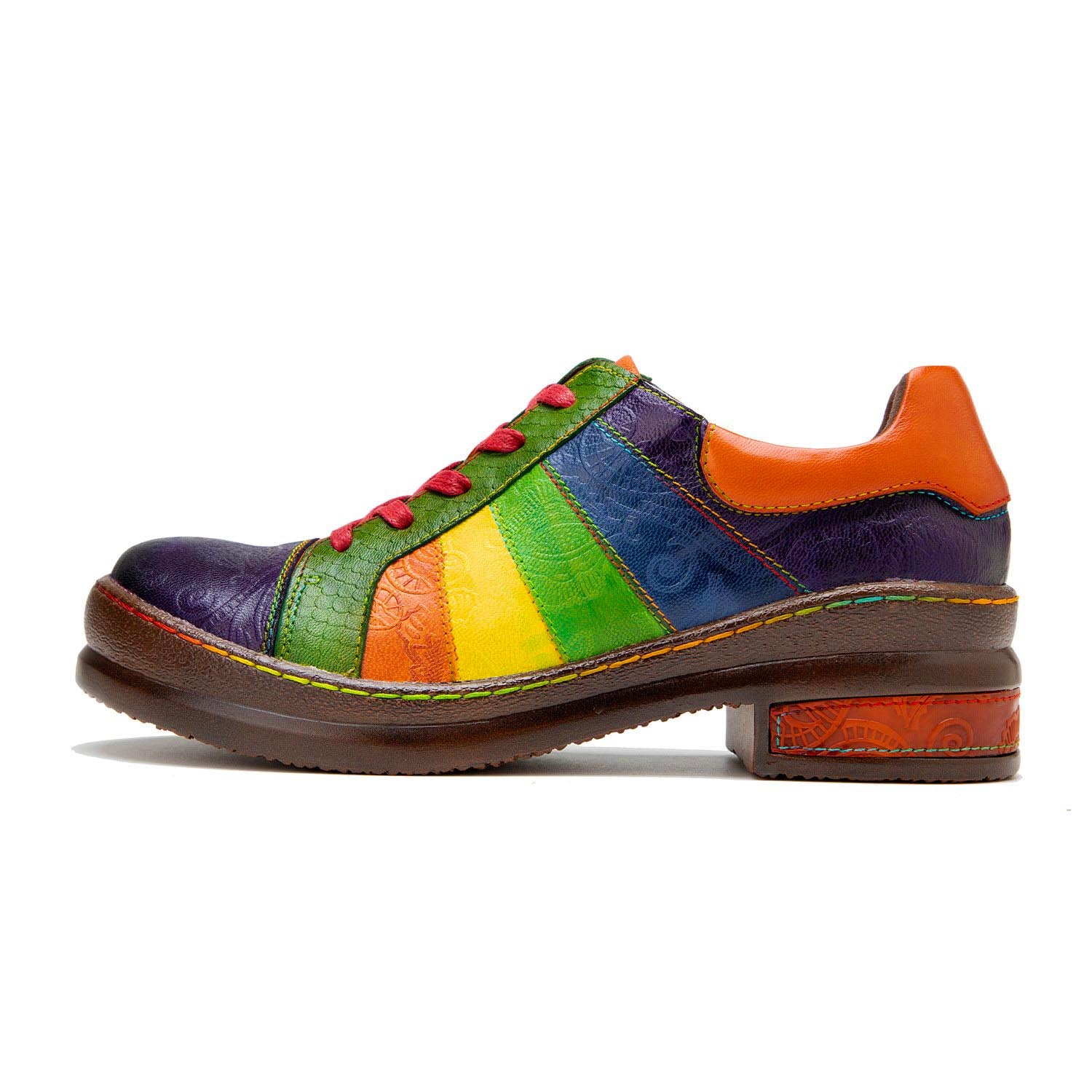 Retro Hand-polished Rainbow Flat Shoes