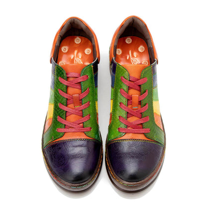 Zapatos planos arcoiris pulidos retro a mano