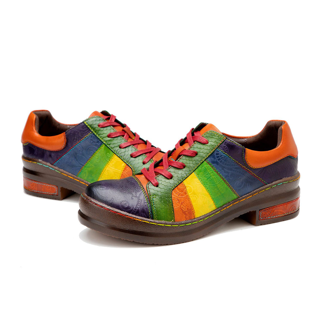 Retro handpolierte Regenbogen flache Schuhe