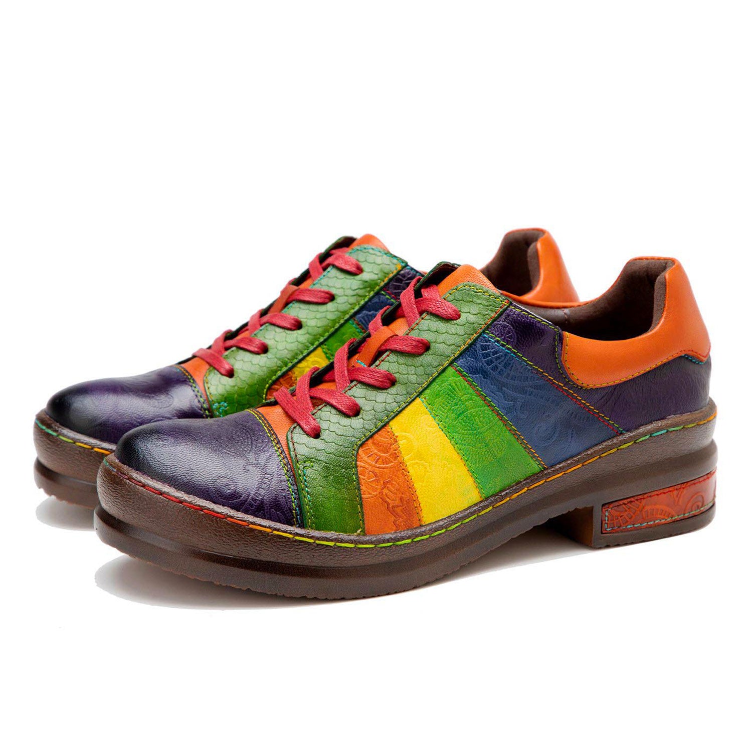 Retro handpolierte Regenbogen flache Schuhe