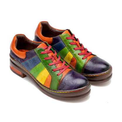 Retro Hand-polished Rainbow Flat Shoes