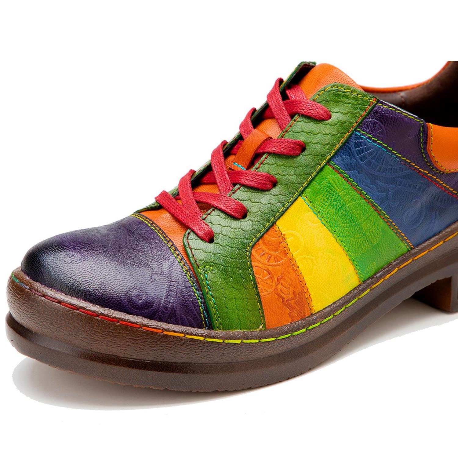 Zapatos planos arcoiris pulidos retro a mano