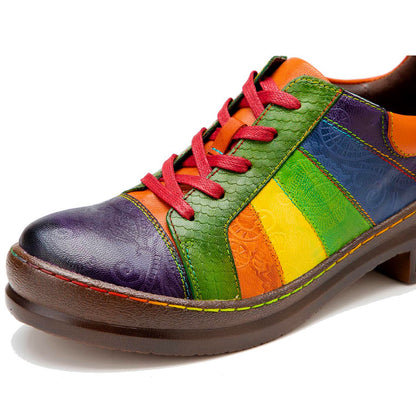 Retro Hand-polished Rainbow Flat Shoes