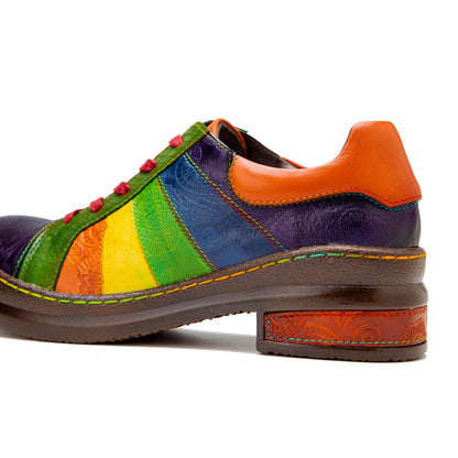 Retro Hand-polished Rainbow Flat Shoes