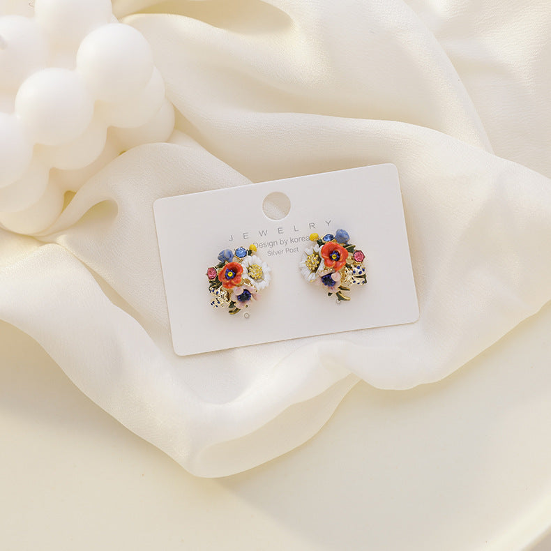 Fashionable Enamel Floral Earrings