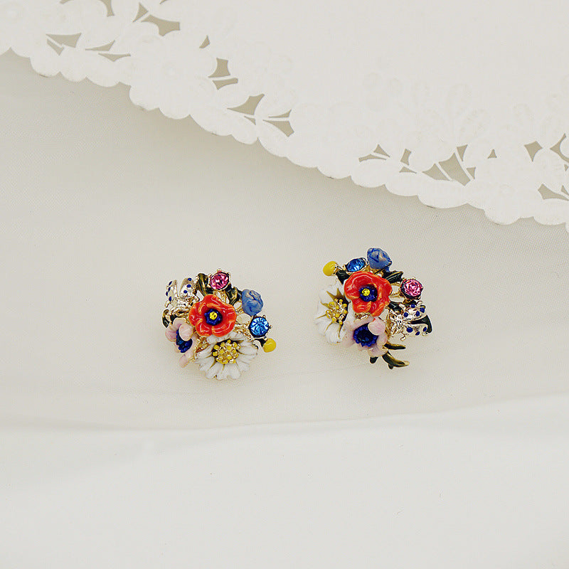 Fashionable Enamel Floral Earrings