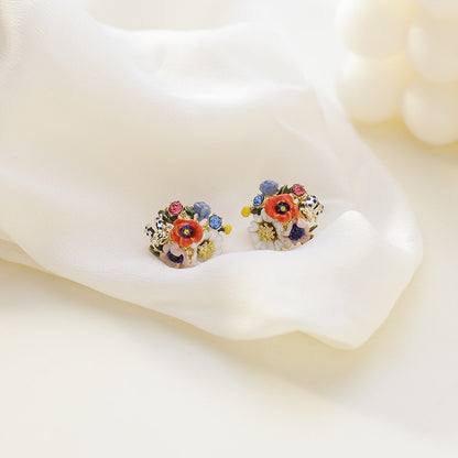 Fashionable Enamel Floral Earrings