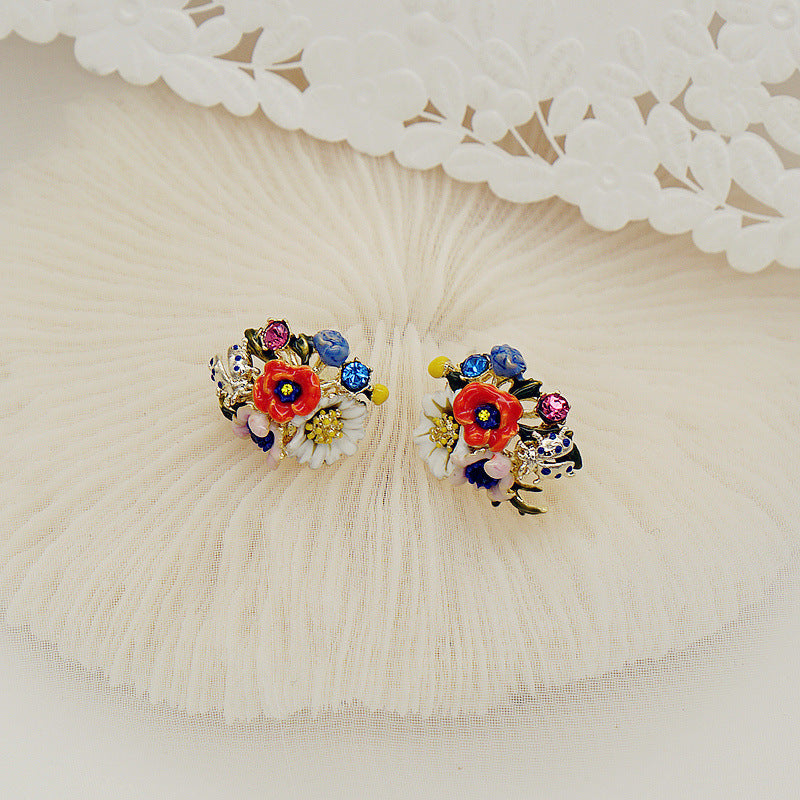 Fashionable Enamel Floral Earrings